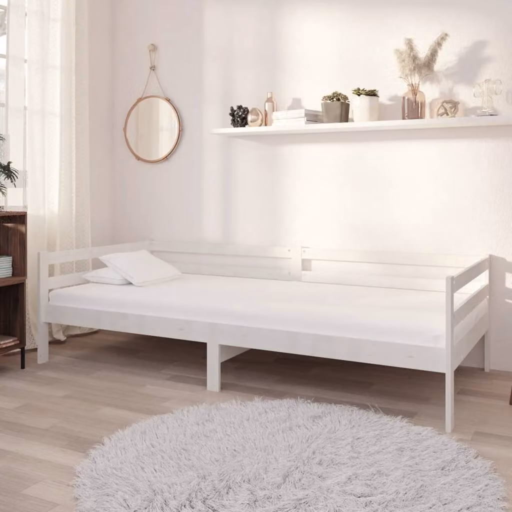 The Living Store Letto da giorno con materasso 90x200 cm in legno di pino massiccio bianco