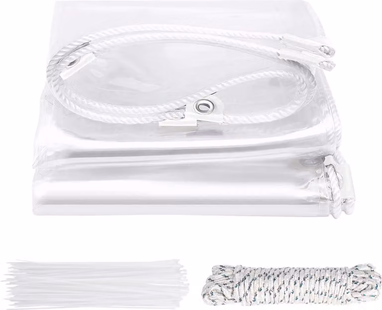 Telone in PVC trasparente - Telone trasparente - Impermeabile - 420 g/m² - Resistente al vento e al gelo - 3 x 2,7 m - Bianco