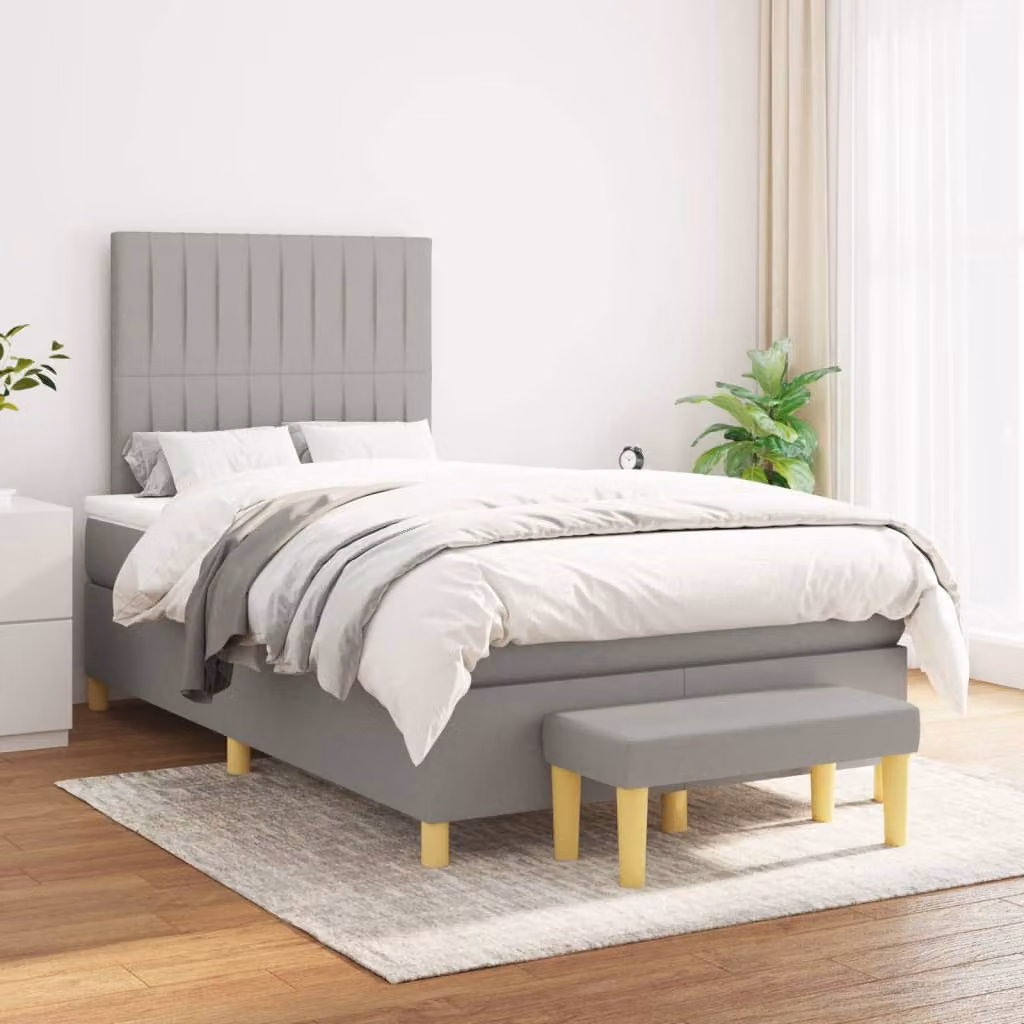 Giroletto a molle con materasso vidaXL in tessuto grigio e bianco, L 120 cm x P 200 cm