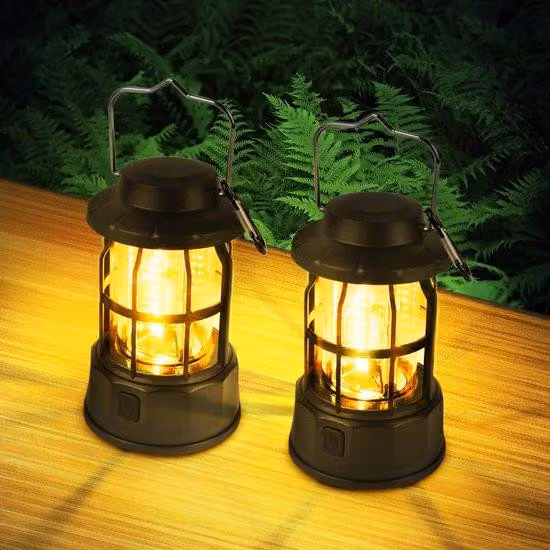 Set di lampade da campeggio a LED Unyqoos®, portatili e dimmerabili (3 livelli), luce COB a 360°, corpo in ABS impermeabile (IPX4), con gancio per appendere, autonomia fino a 60 ore