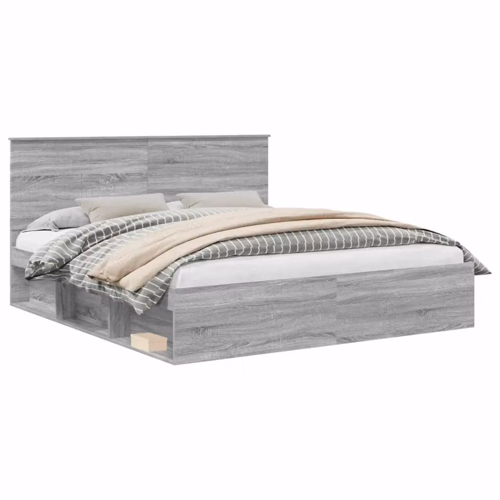 Struttura del letto moderna vidaXL in pino massello e MDF, Grigio Sonoma, 200 x 200 cm – 2