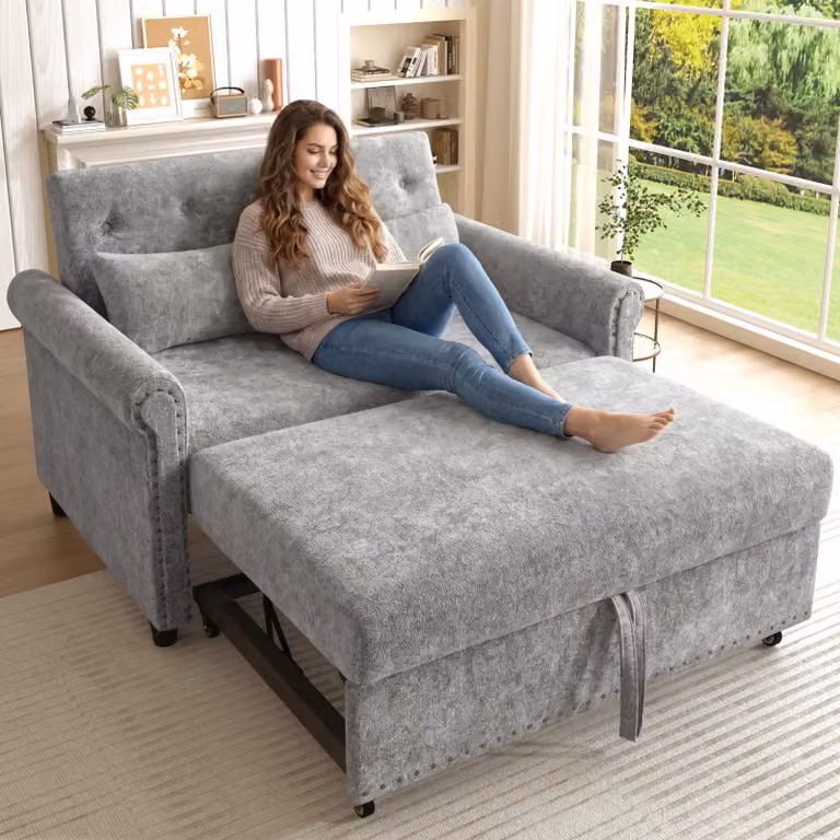 Divano letto 3 in 1 Merax con funzione letto, divano letto a 2 posti in ciniglia, letto per ospiti estraibile con schienale regolabile, grigio chiaro