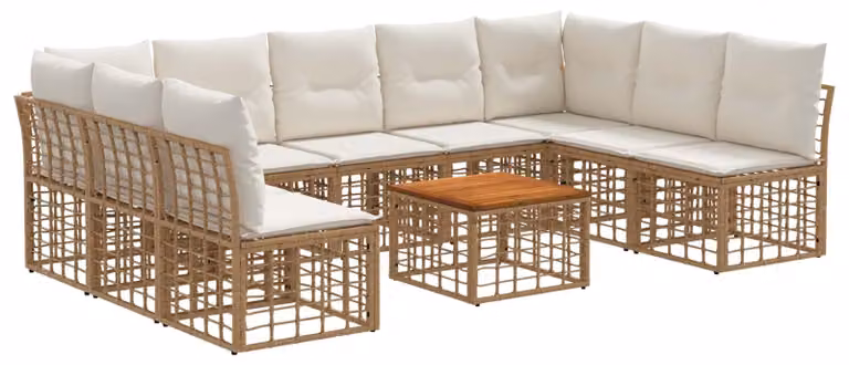 Set di divani da esterno 10 pcs Naturale e Bianco Crema