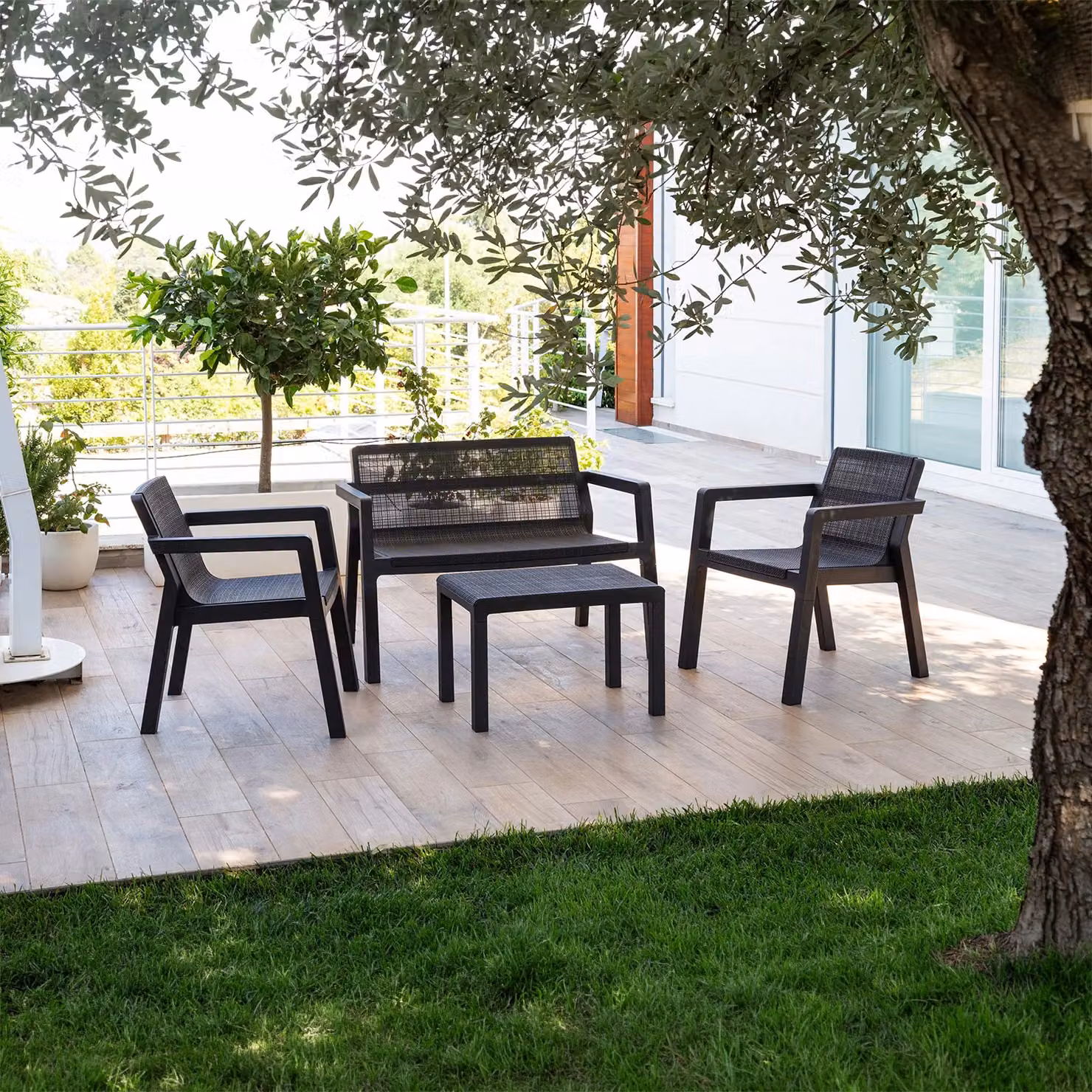 Set da giardino TOOMAX Riviera per 4 persone in rattan effetto antracite opaco – 2