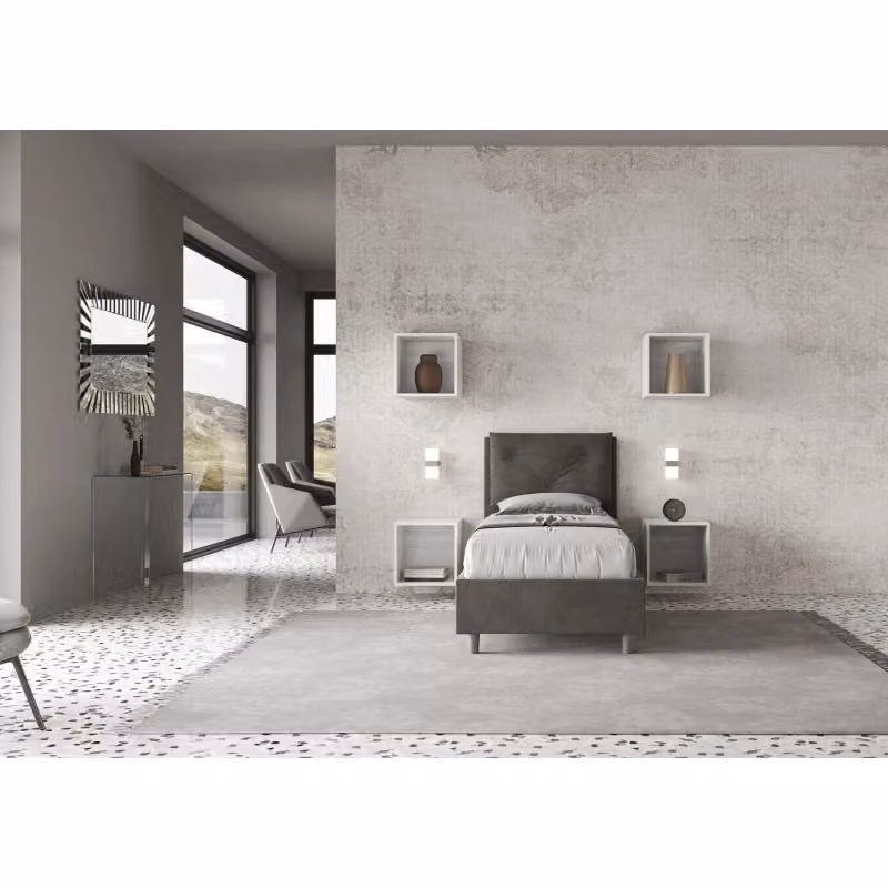 Letto singolo imbottito con contenitore Ityhome Appia in microfibra grigio L/P/H: 90 x 210 x 110 cm – 2