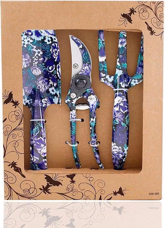 Set di attrezzi da giardino Famanu, composto da 3 pezzi: pala, zappa e paletta con lama, colore viola