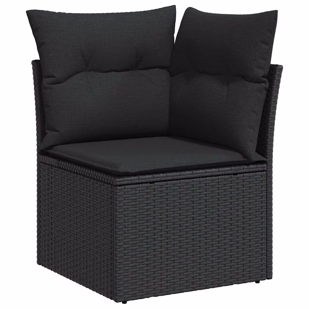 vidaXL Set Divano da Giardino a L in Poly Rattan Nero con Cuscini e Tavolino da Esterno, 9 Pezzi – 1