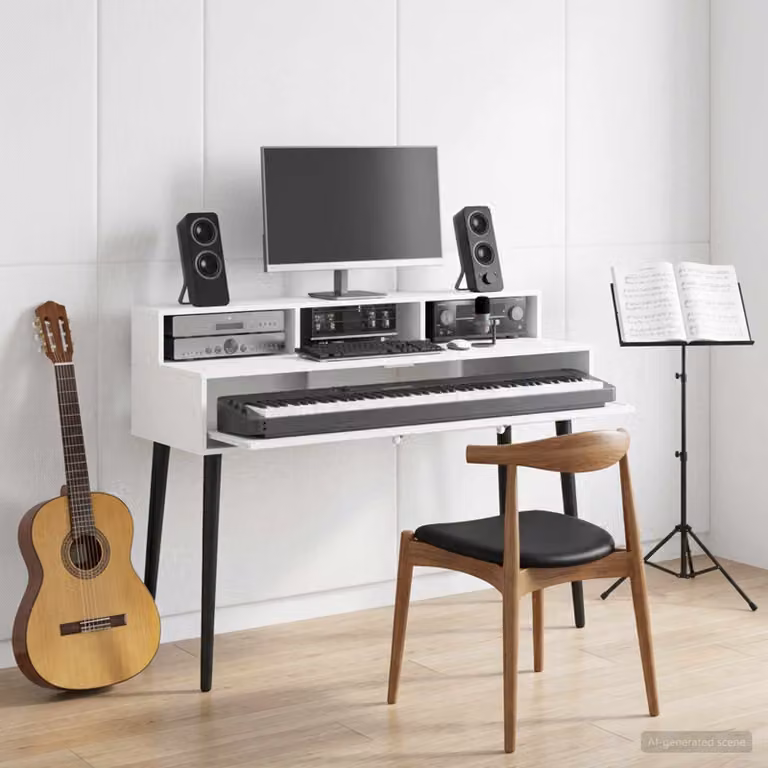 Scrivania da studio moderna vidaXL in legno MDF bianco L 130 x P 42,5 x H 36 cm