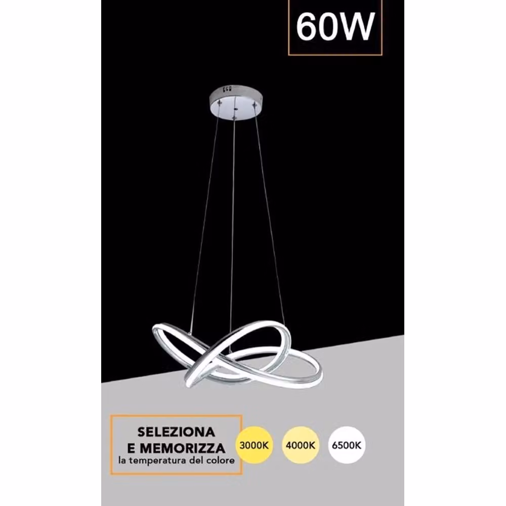 Trade Shop Lampadario Led Moderno Intrecciato Cromato con Tripla Colorazione Luce CCT e Telecomando A50-a3c – 2