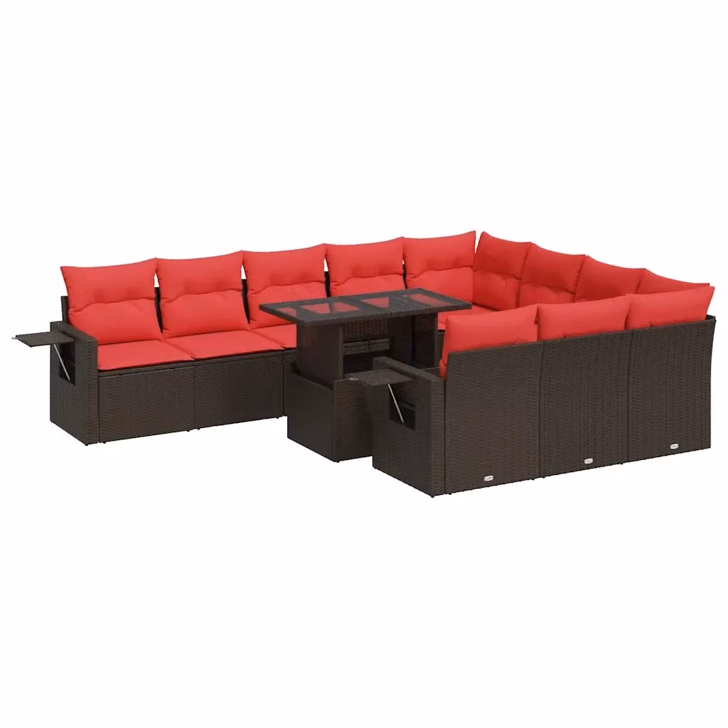 Set di Divani da Giardino vidaXL in Polyrattan Marrone con Cuscini e Tavolino da Esterno 11 Pezzi – 2