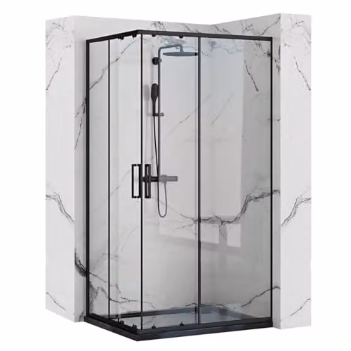Rea - Punto Box Doccia Nero 80X100X190 cm Vetro Di Sicurezza Temperato Trasparente 4mm (Nero) Senza Piatto Doccia