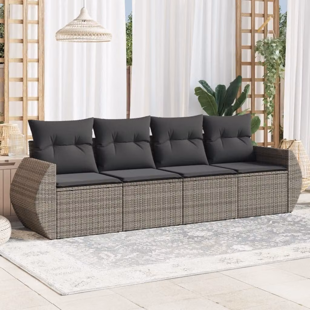 Maison Exclusive - Set Divani da Giardino 4 pz con Cuscini in Polyrattan Grigio