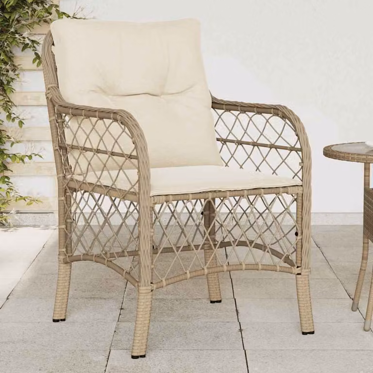 Set di 2 sedie da giardino vidaXL in polyrattan beige con cuscini e braccioli