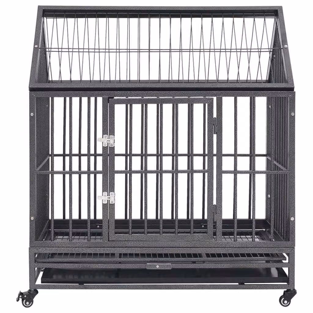 Gabbia per Cani con Ruote in Acciaio e Tetto 92x62x106 cm