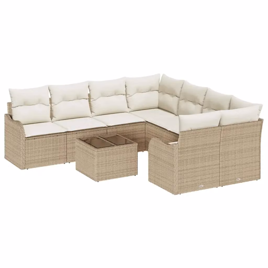 Set Divano da Giardino vidaXL a forma a U composto da 9 pezzi con cuscini Beige e Tavolino in vetro – 2