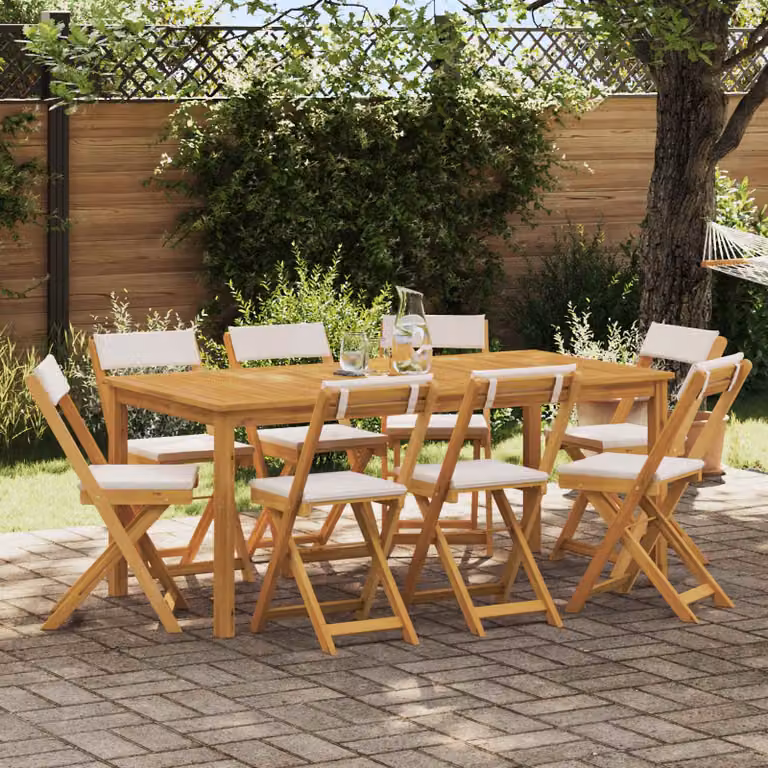 Set di 8 sedie da giardino bistro vidaXL in legno di acacia oliato con cuscini bianco e marrone