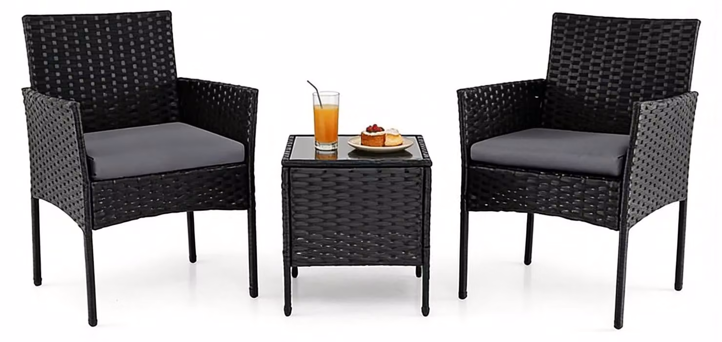 Set di mobili da giardino KOMFOTTEU, set di mobili da balcone in rattan con cuscini removibili, set lounge con 2 poltrone e tavolo, gruppo sedute per giardino, terrazza, balcone, cortile (grigio)