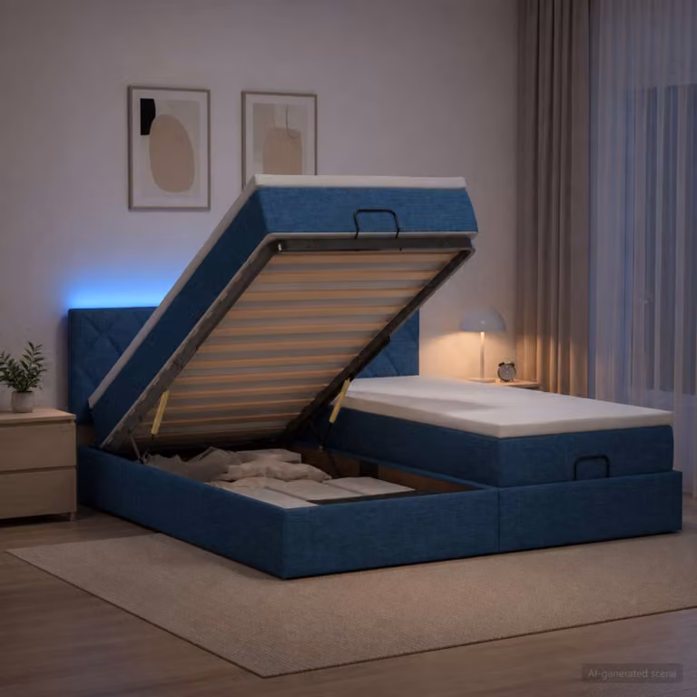 vidaXL Letto Ottomano con Materasso e LED Blu 160 x 200 cm Tessuto