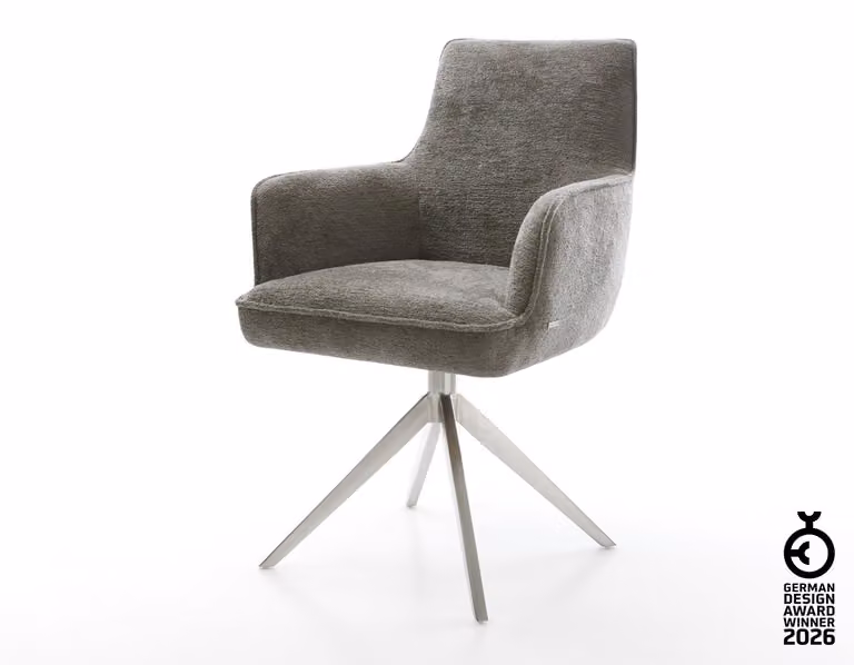 DELIFE Sedia girevole Heira-Flex con braccioli Bouclé Soft Mud Telaio a croce largo Acciaio inox Girevole a 360° Funzione dondolo Nucleo a molla tascabile