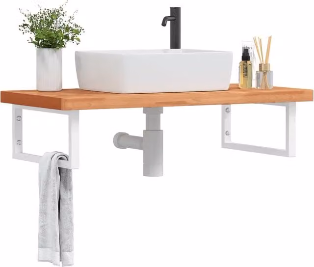 Ripiano a parete per lavabo vidaXL in legno di faggio e metallo bianco