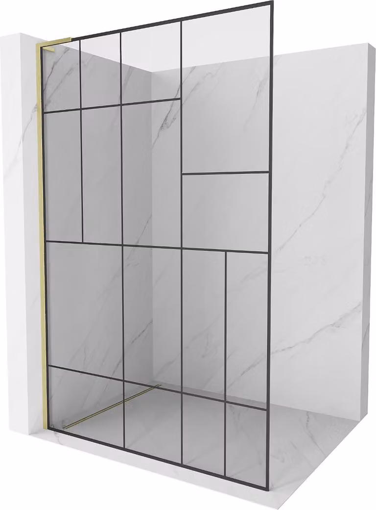 Mexen Kioto L Parete doccia Walk-in 100 x 200 cm, motivo nero, oro spazzolato - 800-100-103-55-78