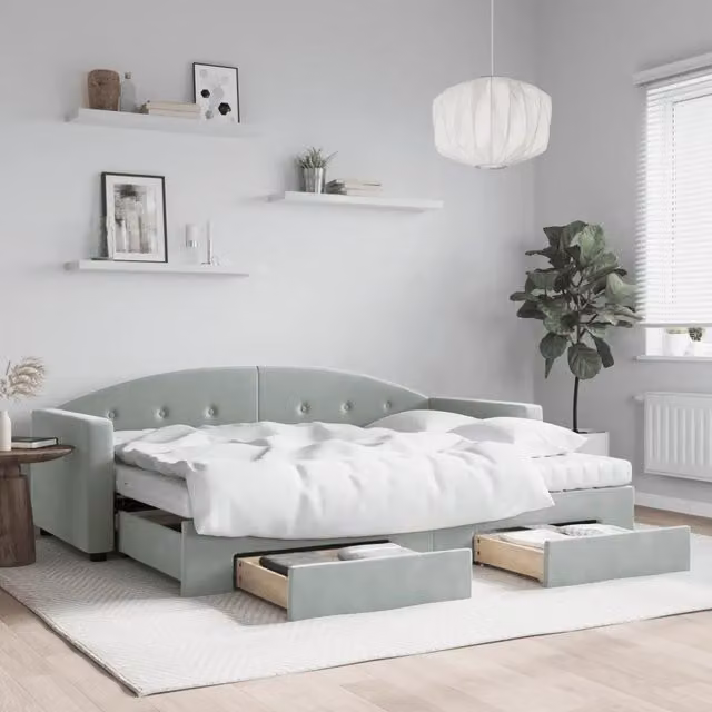 Divano Letto Estraibile Cassetti Grigio Chiaro 80x200cm Velluto 3197366