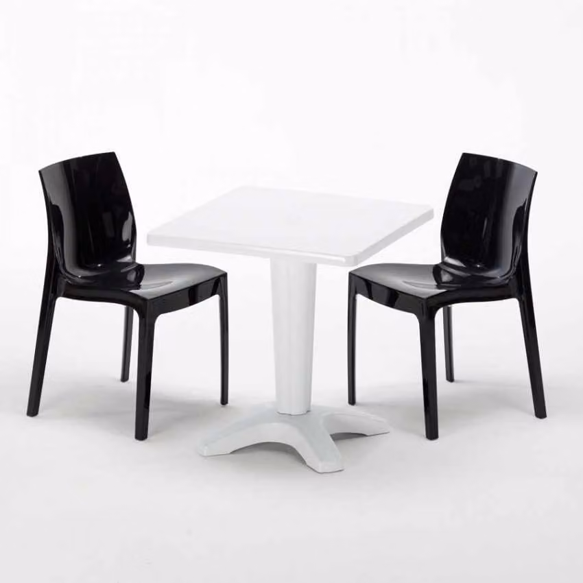 Tavolo quadrato bianco e 2 sedie in polipropilene colorato per interni Grand Soleil Ice Patio - Nero