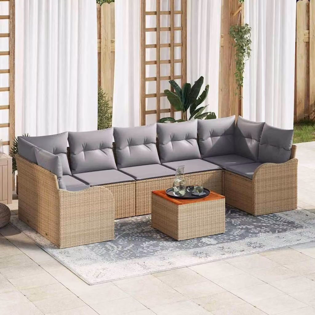 Maison Exclusive - Set Divano da Giardino 8 pcs Beige e Grigio Chiaro polyrattan