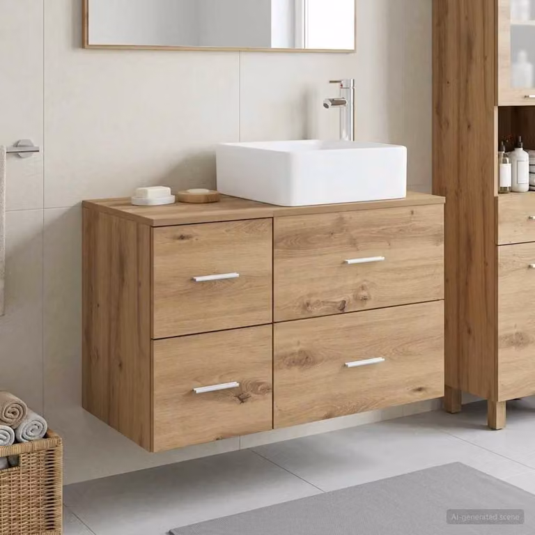 Set di mobili per il bagno vidaXL composto da mobile lavabo e pensile in legno marrone con design minimalista e montaggio a parete