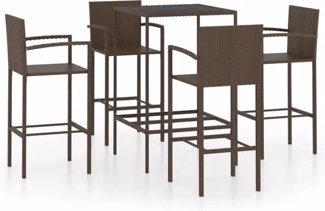 Set da Bar da Giardino 5 pz | Set Salotto da Giardino in Polyrattan Marrone