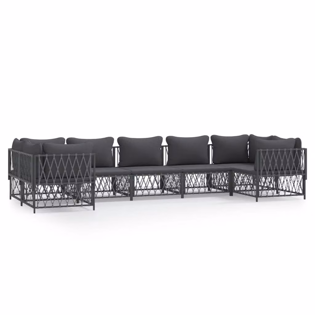 Set Divani da Giardino 7 pz con Cuscini Antracite in Acciaio