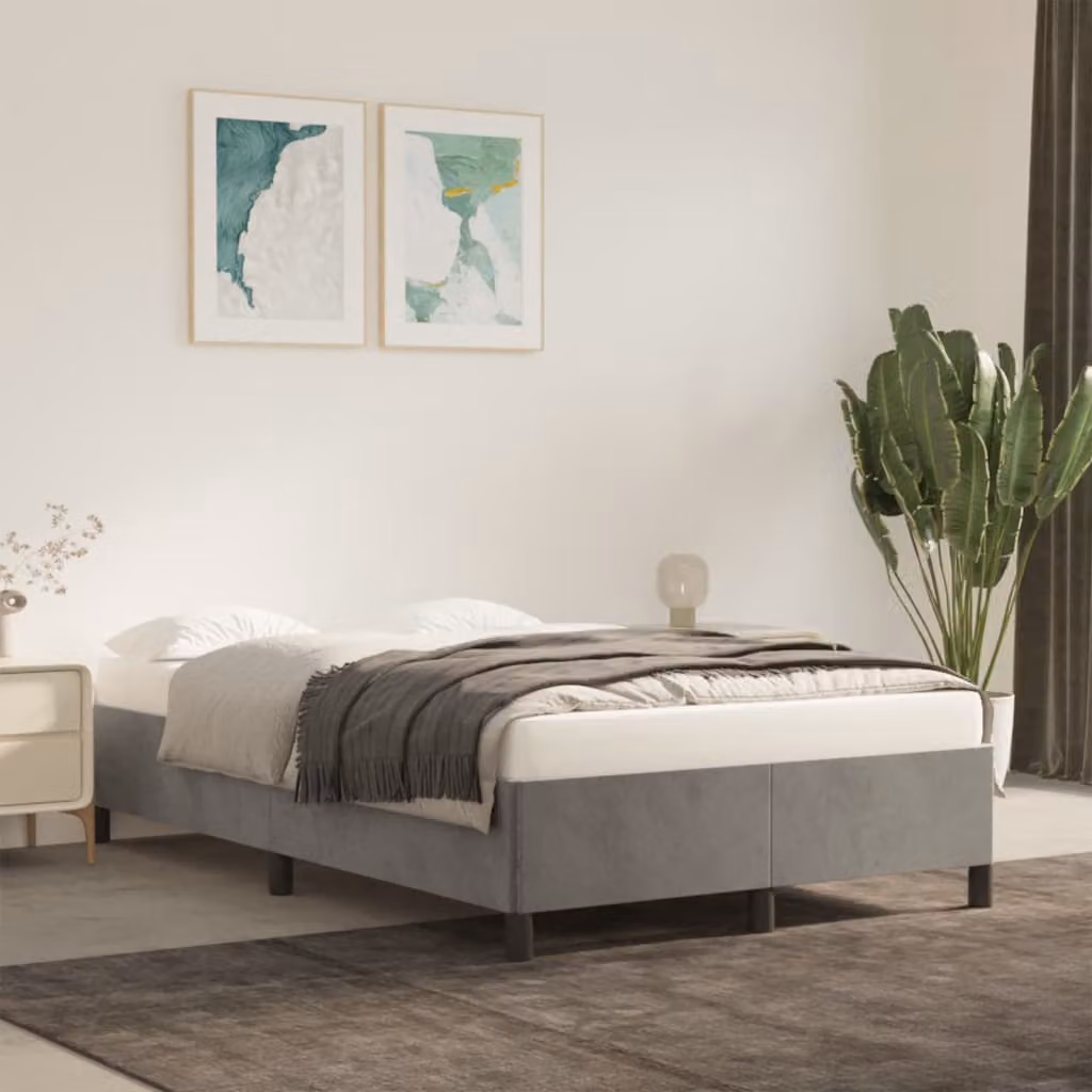 vidaXL Giroletto in Velluto Grigio Chiaro con Doghe in Legno L/P/H: 120 x 190 x 33,5 cm