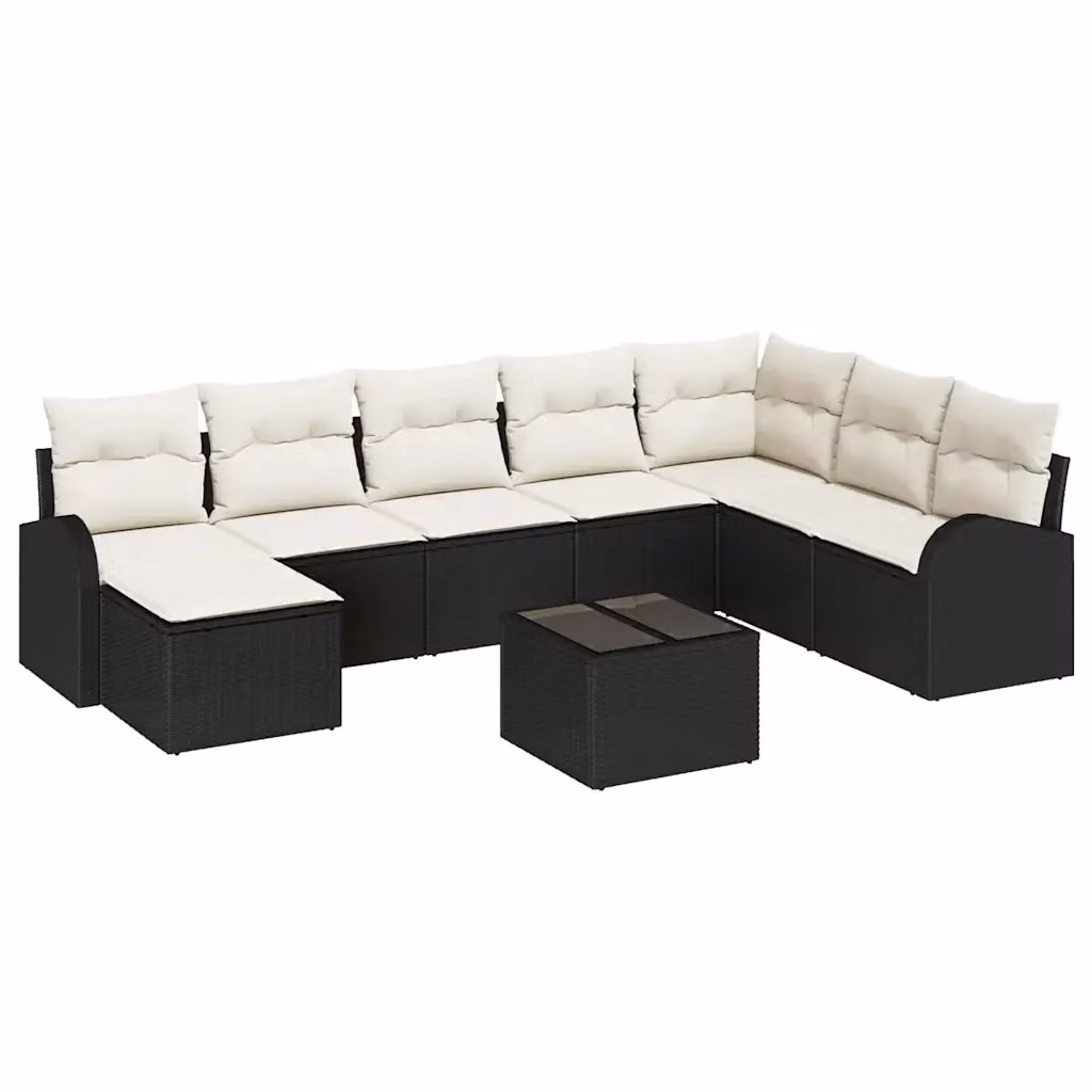 Set Divano da Giardino a L vidaXL in Polyrattan Nero e Beige con 9 Pezzi e Cuscini – 2