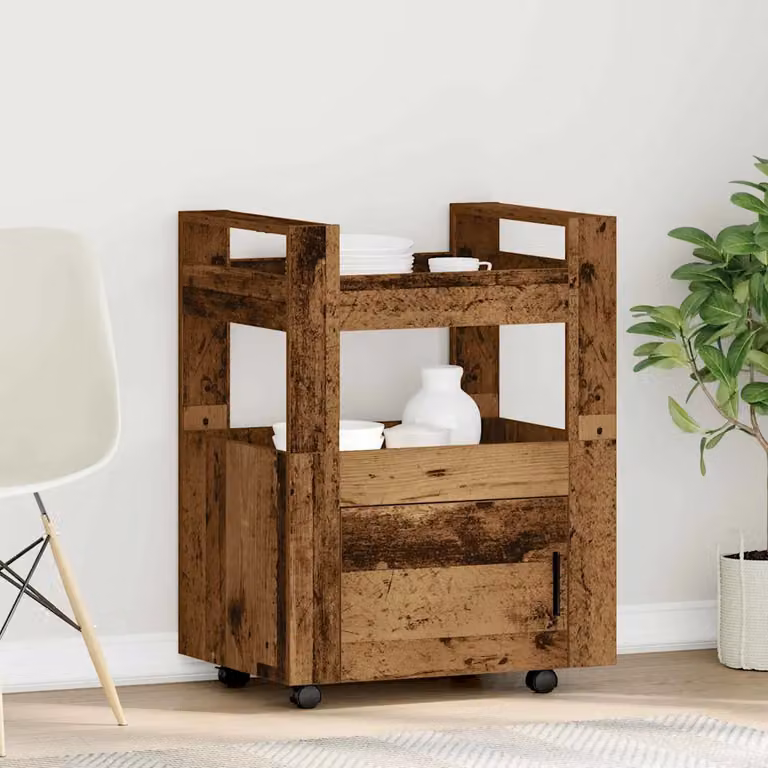vidaXL Carrello da Cucina in Legno Rustico Marrone L: 60 cm, P: 45 cm, H: 80 cm