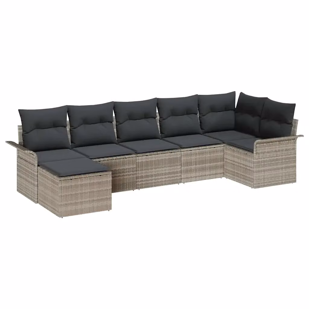 Set Divano da Giardino vidaXL 7 Pezzi in Polyrattan Grigio con Cuscini e Tavolino – 2