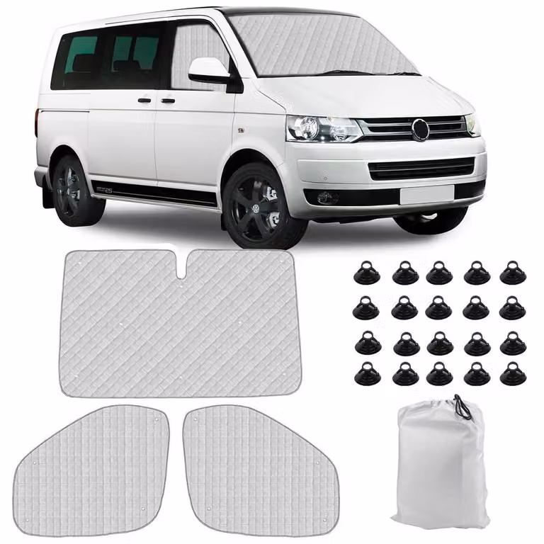 Set di 3 parasole per parabrezza auto, ideale per VW T5 T6, con tappetino termico e custodia