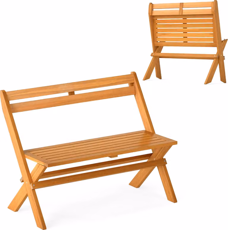 Panchina da giardino a 2 posti COSTWAY resistente alle intemperie, panchina pieghevole, panchina in legno di acacia, panchina da balcone, panchina da parco, panchina da terrazza con portata fino a 360 kg