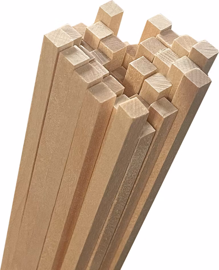 Set di 50 bastoncini di legno (quadrati, 5x5 mm, lunghezza 60 cm, legno di betulla)