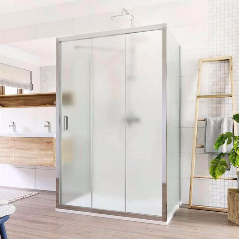 Cabina doccia Mereo, Lima, rettangolo a U, tre pezzi, 90x80x90 cm, cromo ALU, vetro Point - CK89692K