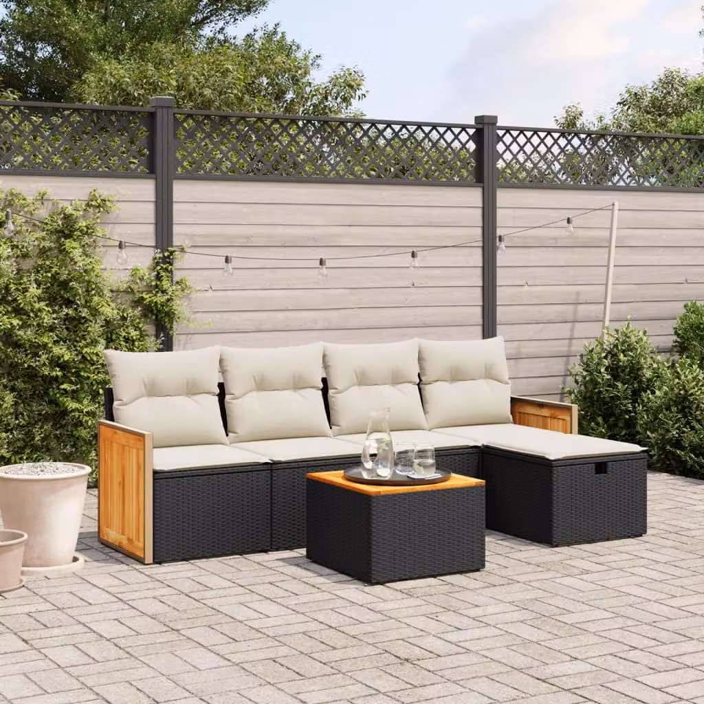 Set Divano da Giardino vidaXL 6 pz a Forma a L con Cuscini Nero in Polyrattan e Acciaio Verniciato a Polvere – 1