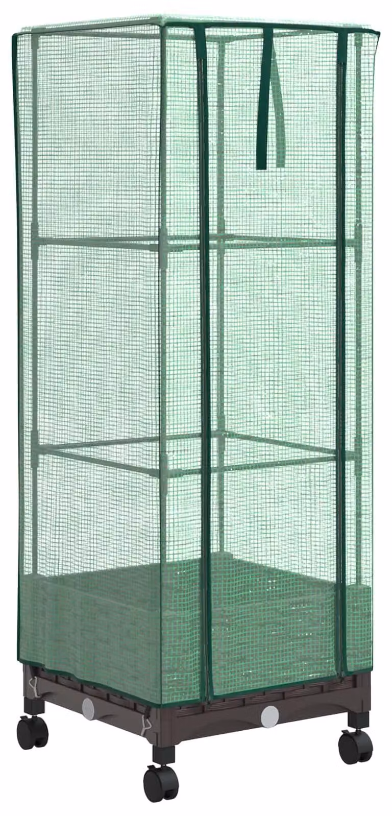 Vaso da giardino con copertura a serra e ruote, colore marrone, materiale: polipropilene