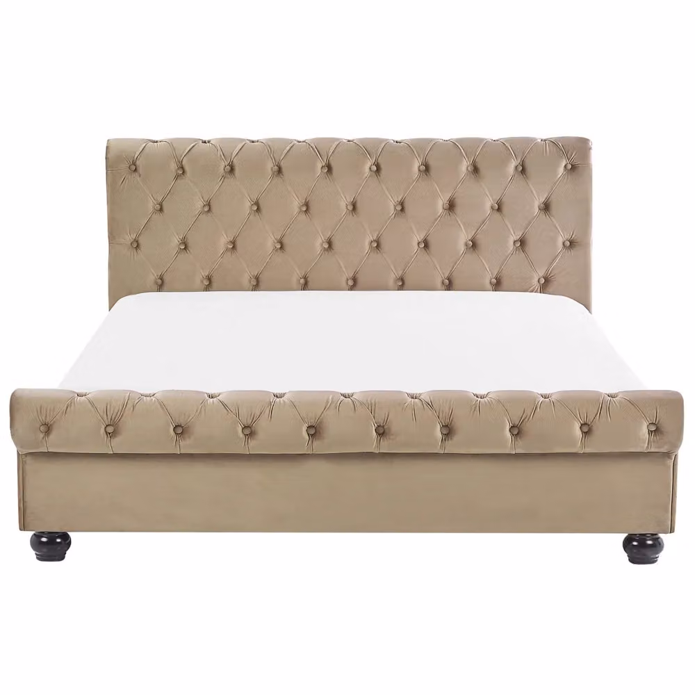Letto moderno BELIANI rivestito in velluto beige con gambe in legno di pioppo, L/P: 180 x 200 cm – 2