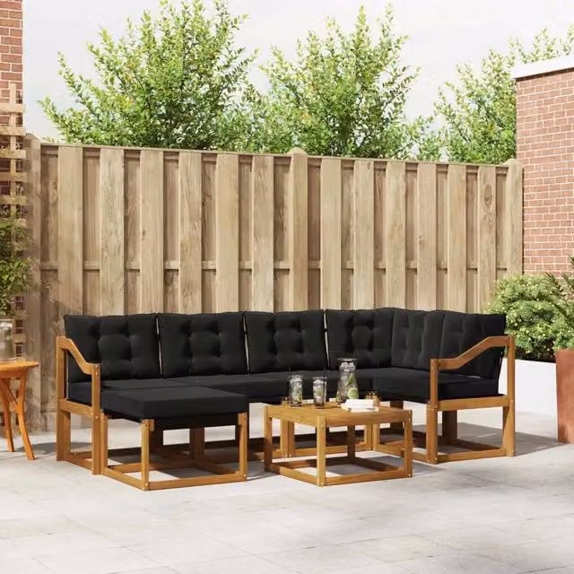 Set di divani da esterno 7 pz Naturale e Nero 3368867