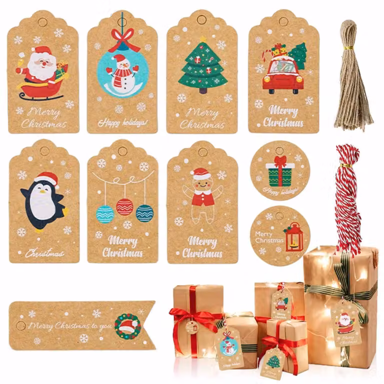 100 decorazioni natalizie in carta kraft, 10 modelli diversi, colore marrone