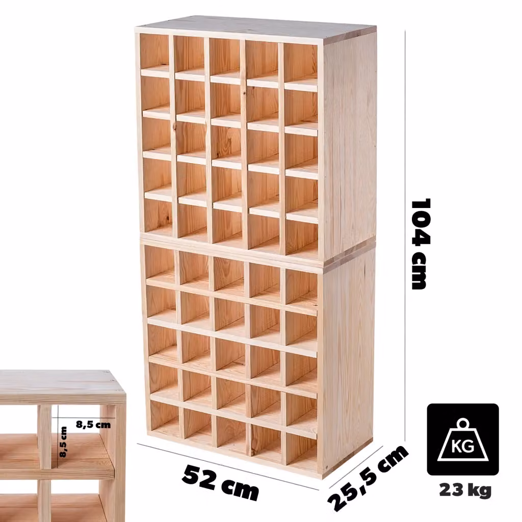 Set da 2 pezzi di portabottiglie KADAX in legno di pino marrone, mobiletto per alcolici con capacità 50 bottiglie, Altezza: 104 cm – 2