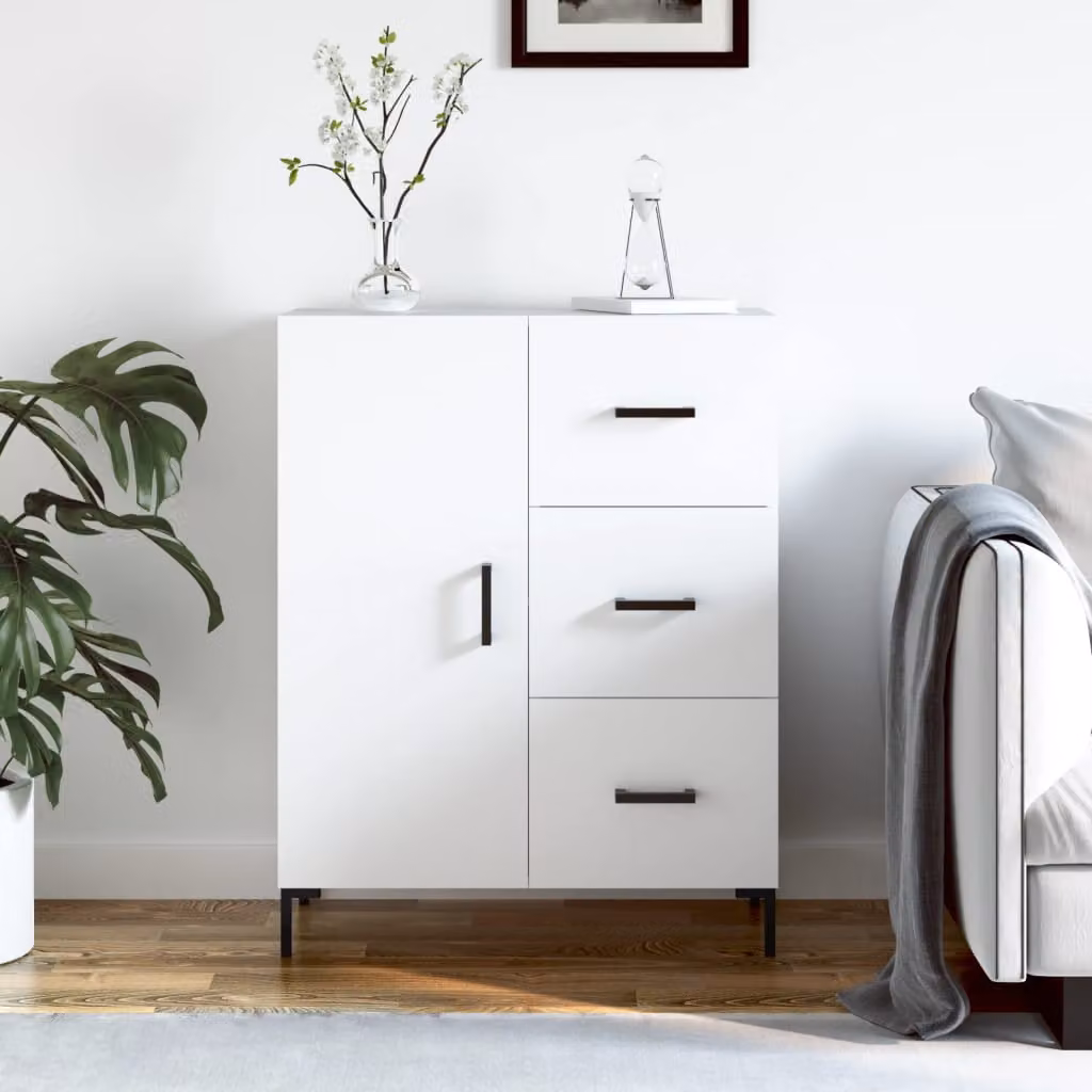 Credenza bianca vidaXL in legno multistrato e MDF, L: 69,5 cm, P: 34 cm, H: 90 cm