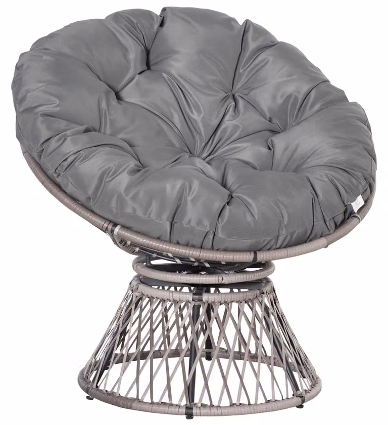 Poltrona Papasan Poltrona in vimini Poltrona imbottita a 360 gradi in rattan Grigio L87 x P97 x A86 cm