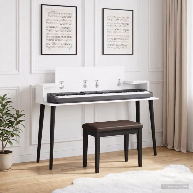 Scrivania da studio moderna vidaXL in legno MDF bianco L 130 x P 36 x H 19,5 cm