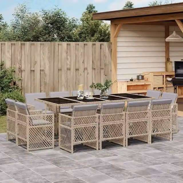 Set Pranzo da Giardino 13 pz con Cuscini Beige Misto Polyrattan 3210864
