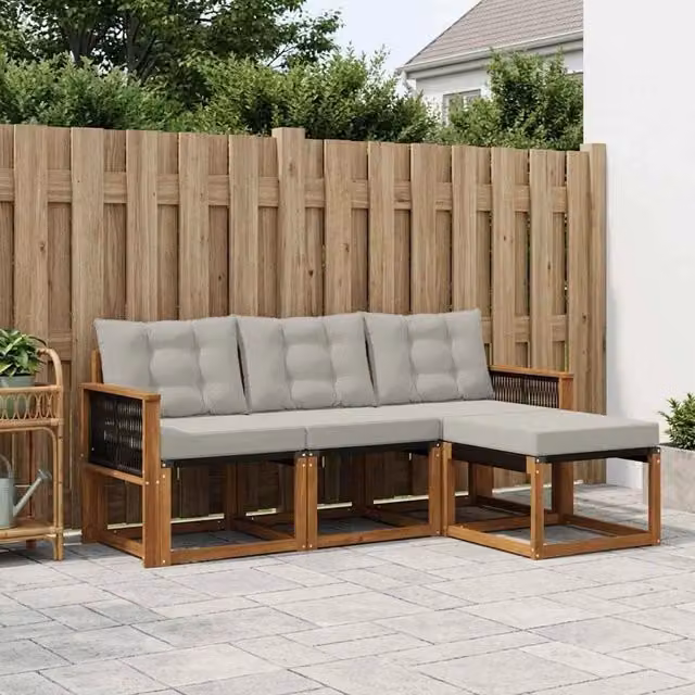 Set di divani da esterno 4 pz Naturale e Grigio Chiaro 3381871